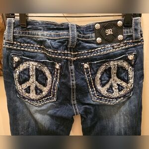 NWOT Miss Me Women's Dark Blue Boot Cut Jeans with Peace Sign 29x32